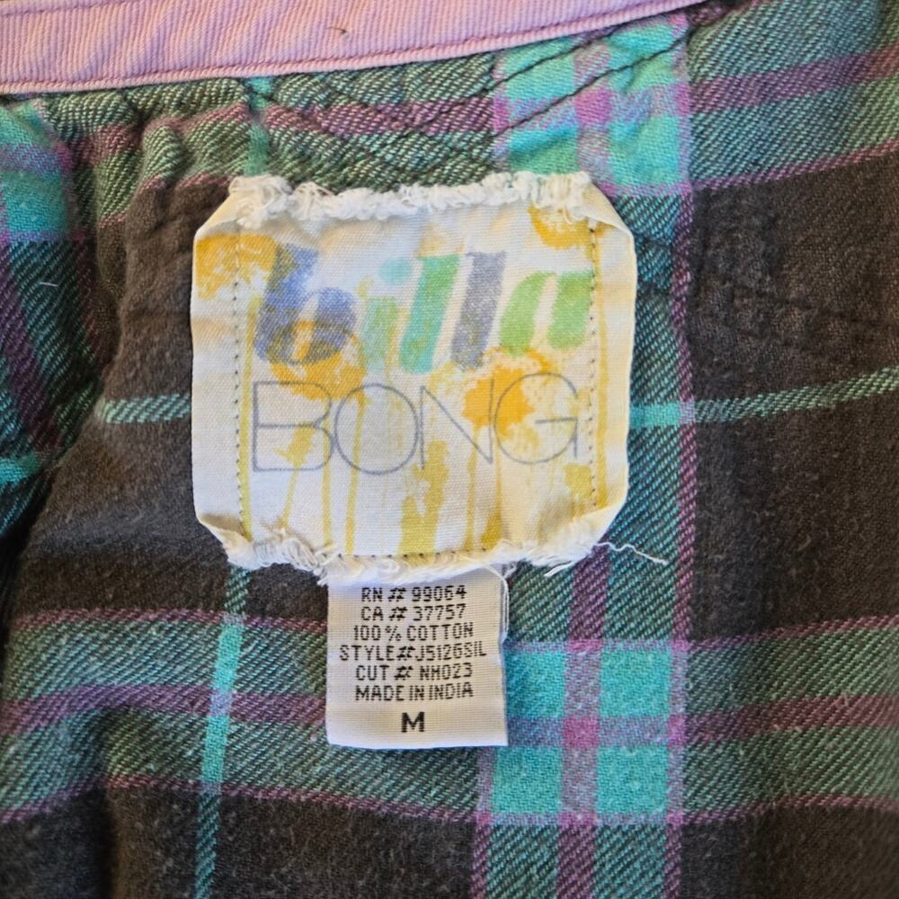 Vintage Indie Sleaze Surf Grunge Billabong Plaid Check Pattern Pearl Buttons M - Picture 4 of 10